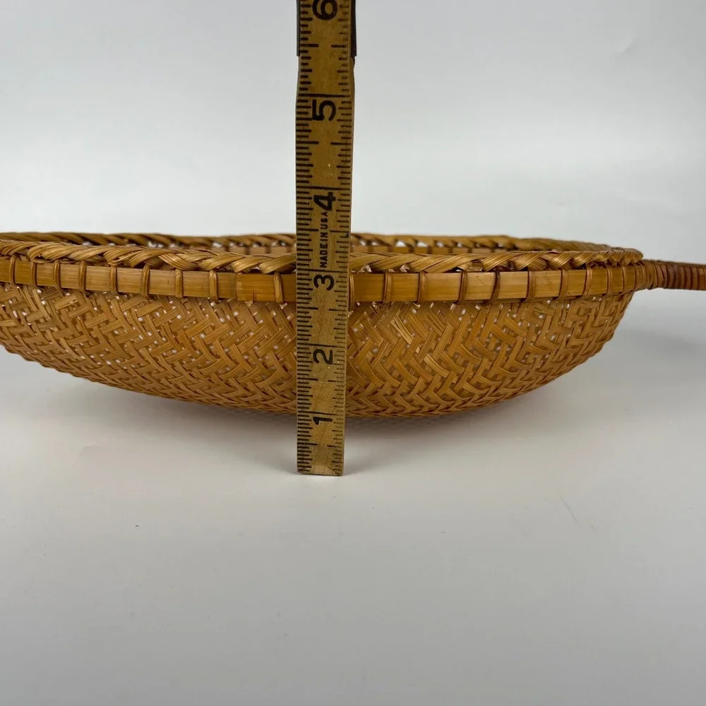 Vintage Woven Wicker Rattan Fruit Basket Serving Tray with Handle No Stand‎